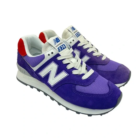 New Balance 574 Purple and Red Sneakers - Picture 1 of 9